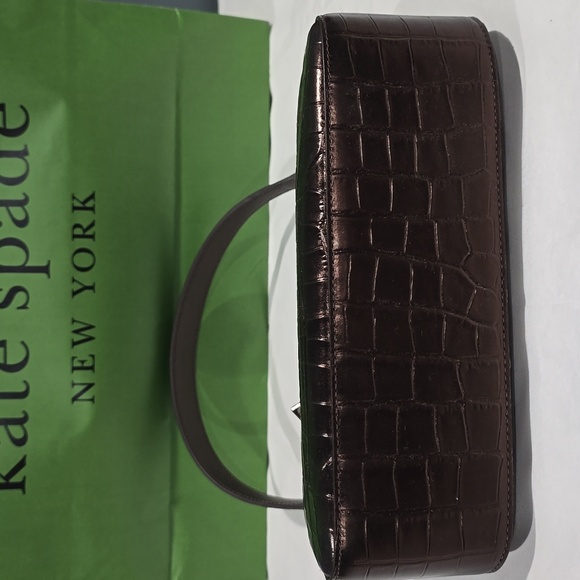 Kate Spade Margot Metallic Croc Embossed Convertible Shoulder Bag, Hot Fudge - Picture 8 of 12